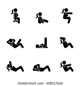 Exercises body workout stretching woman stick figure. Healthy life style vector illustration pictogram
