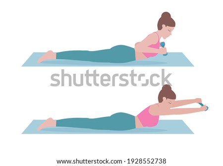 Exercises can be done at-home. Hold a dumbbells taut between your hands in front of your shoulders, elbows bent. Press the dumbbells away from you until your arms are straight. with Superman Press.