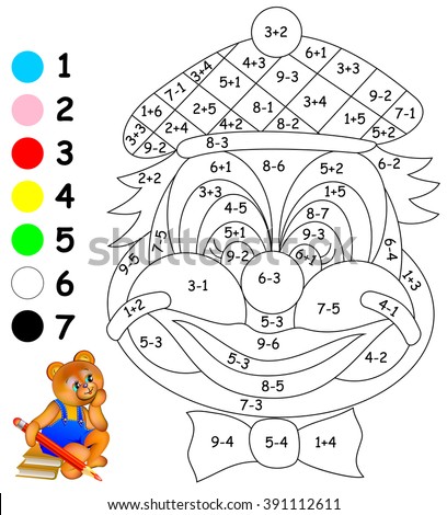 Exercises for children - need to paint image in relevant color. Developing skills for counting. Vector image.