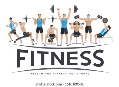 Exercises conceptual design. Young people doing silhouette workout. Sport Fitness banner promotion vector Illustrations.