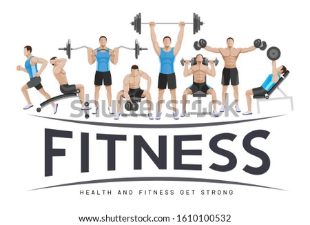 Exercises conceptual design. Young people doing silhouette workout. Sport Fitness banner promotion vector Illustrations.