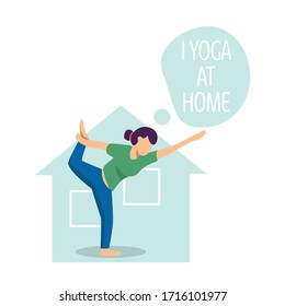 Exercises during corona virus outbreak concept, female doing yoga from home.