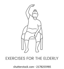 Exercises for the elderly, exercise vector line icon.