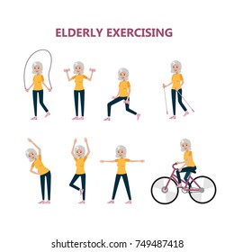 Exercises for elderly. Set of exercises for senior women.