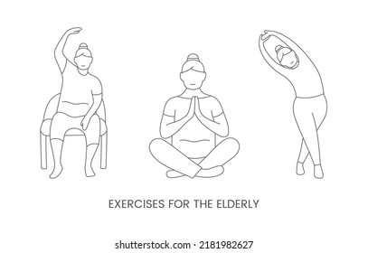 Exercises For The Elderly, Vector Line Icon.