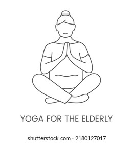 Exercises for the elderly, yoga vector line icon.