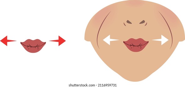 Exercises for the expression muscles around the lips and mouth. Relaxation and workout of muscles. Vector Illustration