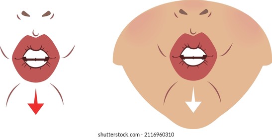 Exercises for the expression muscles around the lips and mouth. Relaxation and workout of muscles. Vector Illustration