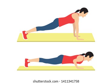 Exercises with free weight. Push-Ups. Illustration of an active lifestyle Vector