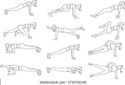 Exercises for girls for home, different types of planks