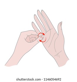 Exercises for the hands against inflammation of the joints and arthritis. Two female hands connected by fingers. Vector illustration