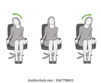 Exercises for the head and neck in the office at the workplace. vector illustration.