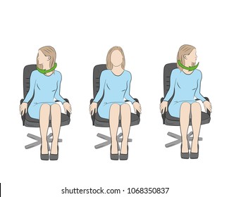 Exercises for the head and neck in the office at the workplace. vector 