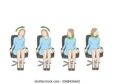 Exercises for the head and neck in the office at the workplace. vector 