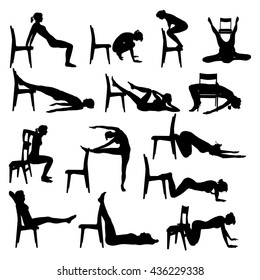 Exercises Home Chair Silhouette Girl Various Stock Vector (Royalty Free ...