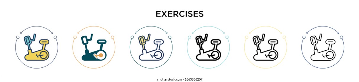 Exercises icon in filled, thin line, outline and stroke style. Vector illustration of two colored and black exercises vector icons designs can be used for mobile, ui, web