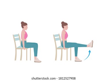 Exercises that can be done at-home using a sturdy chair.
Slowly raise the leg until it is horizontal. Hold for five seconds, and slowly let it return to the ground.  with Knee Extension posture. 