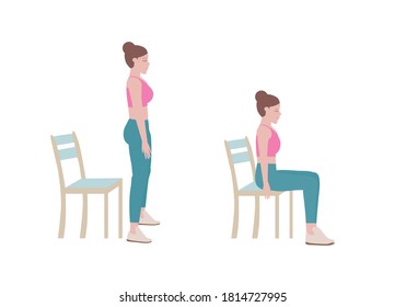 Exercises that can be done at-home using a sturdy chair.
Once standing, raise your head so you are looking forward and pull the shoulders down and back. Slowly lower yourself back down to sitting. 