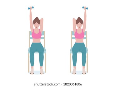 Exercises that can be done at-home using a sturdy chair.
Grab a dumbbell. Raise the one arm with a dumbbell over the head until it is fully extended.with Isolated Tricep Extensions posture. 