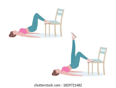 Exercises that can be done at-home using a sturdy chair.
Step by step instruction for doing bottoms up. woman in pink shirt and a blue Long legs.Sports silhouettes. Fitness and health concepts.