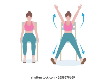 Exercises that can be done at-home using a sturdy chair.
Bend your knees and keep them together. Open your legs and extend your arms overhead simultaneously. with jumping jacks posture. 