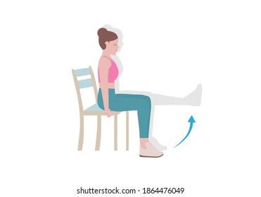 Exercises that can be done at-home using a sturdy chair.
Slowly raise the leg until it is horizontal. Hold for five seconds, and slowly let it return to the ground.  with Knee Extension posture. 