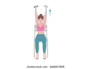 Exercises that can be done at-home using a sturdy chair.
Grab a dumbbell. Raise the one arm with a dumbbell over the head until it is fully extended.with Isolated Tricep Extensions posture. 