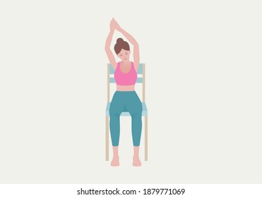 Exercises that can be done at-home using a sturdy chair.
Reach your arms up high over your head, bringing your palms together. Tilt your upper body to one side. with Extended Mountain Pose. 