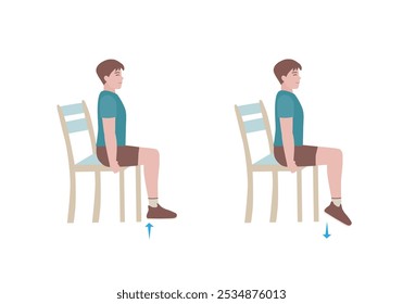 Exercises that can be done at-home using a sturdy chair.
Keep both legs at a 90-degree angle. Extend the heels of pushing the toes on the ground and lifting the heels of pushing. 