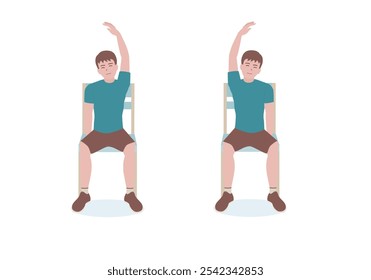 Exercises that can be done at-home using a sturdy chair.
With the right hand, grip the right side of the seat. Extend the left hand above the head making of a “C” with Seated Side Stretch posture. 