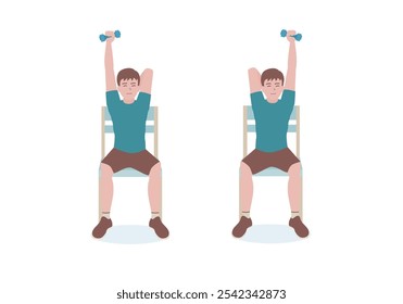 Exercises that can be done at-home using a sturdy chair.
Grab a dumbbell. Raise the one arm with a dumbbell over the head until it is fully extended.with Isolated Tricep Extensions posture. 