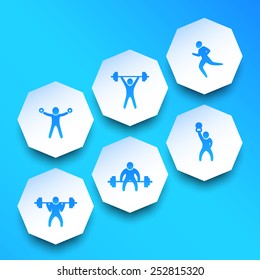 Exercises, trendy blue icons vector illustration, eps10, easy to edit