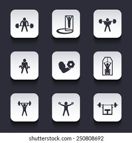 Exercises, trendy rounded square icons with shadow vector illustration, eps10, easy to edit