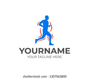 Exercises for weight loss logo design. Running program for obese people vector design. Running man with overweight logotype