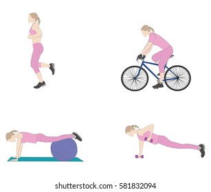 exercises for women. for good health and shape. vector illustration.