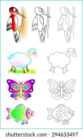 Exercises for young children. Developing skills for writing and drawing. Vector image.