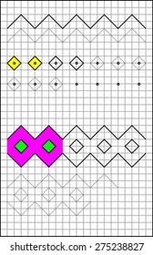 Exercises for young children on a square paper. Developing skills for writing and drawing. Vector image.