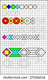 Exercises for young children on a square paper. Developing skills for writing and drawing. Vector image.