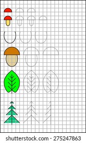 Exercises for young children on a square paper. Developing skills for writing and drawing. Vector image.