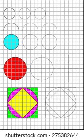 Exercises for young children on a square paper. Developing skills for writing and drawing. Vector image.