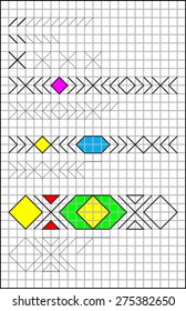 Exercises for young children on a square paper. Developing skills for writing and drawing. Vector image.