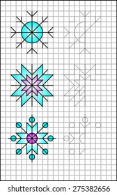 Exercises for young children on a square paper. Developing skills for writing and drawing. Vector image.