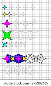 Exercises for young children on a square paper. Developing skills for writing and drawing. Vector image.