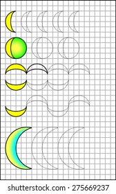 Exercises for young children on a square paper. Developing skills for writing and drawing. Vector image.