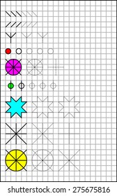 Exercises for young children on a square paper. Developing skills for writing and drawing. Vector image.