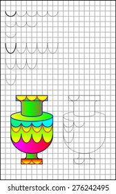 Exercises for young children on a square paper. Developing skills for writing and drawing. Vector image.