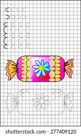 Exercises for young children on a square paper. Developing skills for writing and drawing. Vector image.