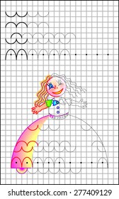 Exercises for young children on a square paper. Developing skills for writing and drawing. Vector image.
