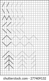 Exercises for young children on a square paper. Developing skills for writing and drawing. Vector image.