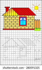 Exercises for young children on a square paper. Developing skills for writing and drawing. Vector image.